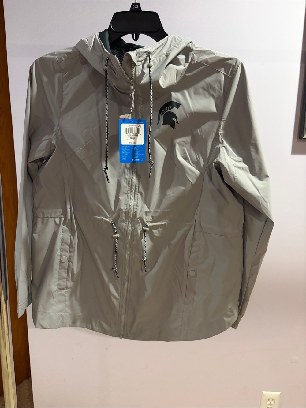 Columbia Light Gray Hooded Jacket with Black & White Drawcords